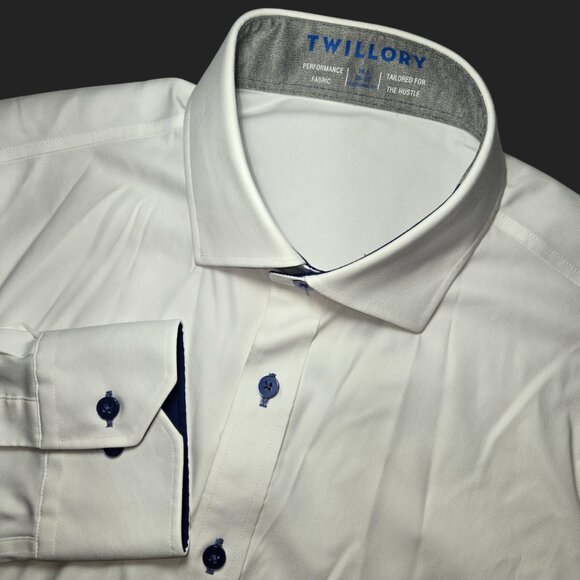 Twillory Performance Fabric Traditional Fit Shirt Mens 16.5 36-37 White Blue - Picture 1 of 10
